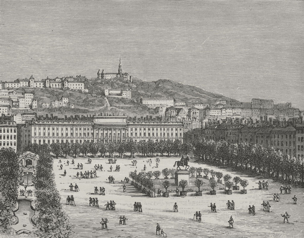 LYON. The Place Bellecour 1882 old antique vintage print picture